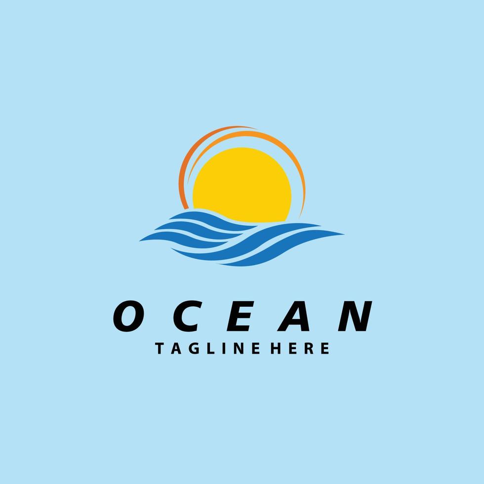 ícone de ilustração de logotipo de design de arte de linha de oceano vetor