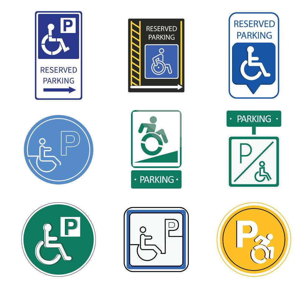 pacote de elementos de pôster de estacionamento para deficientes físicos vetor