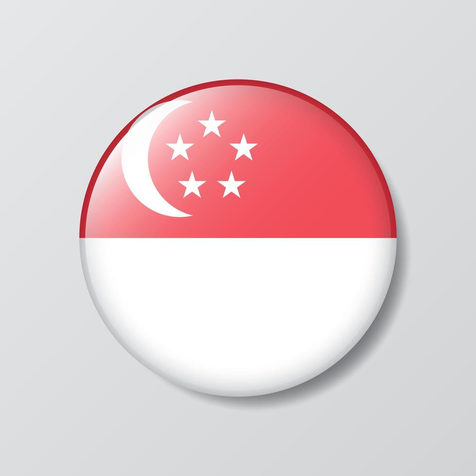 ilustração em forma de círculo de botão brilhante da bandeira de singapura vetor
