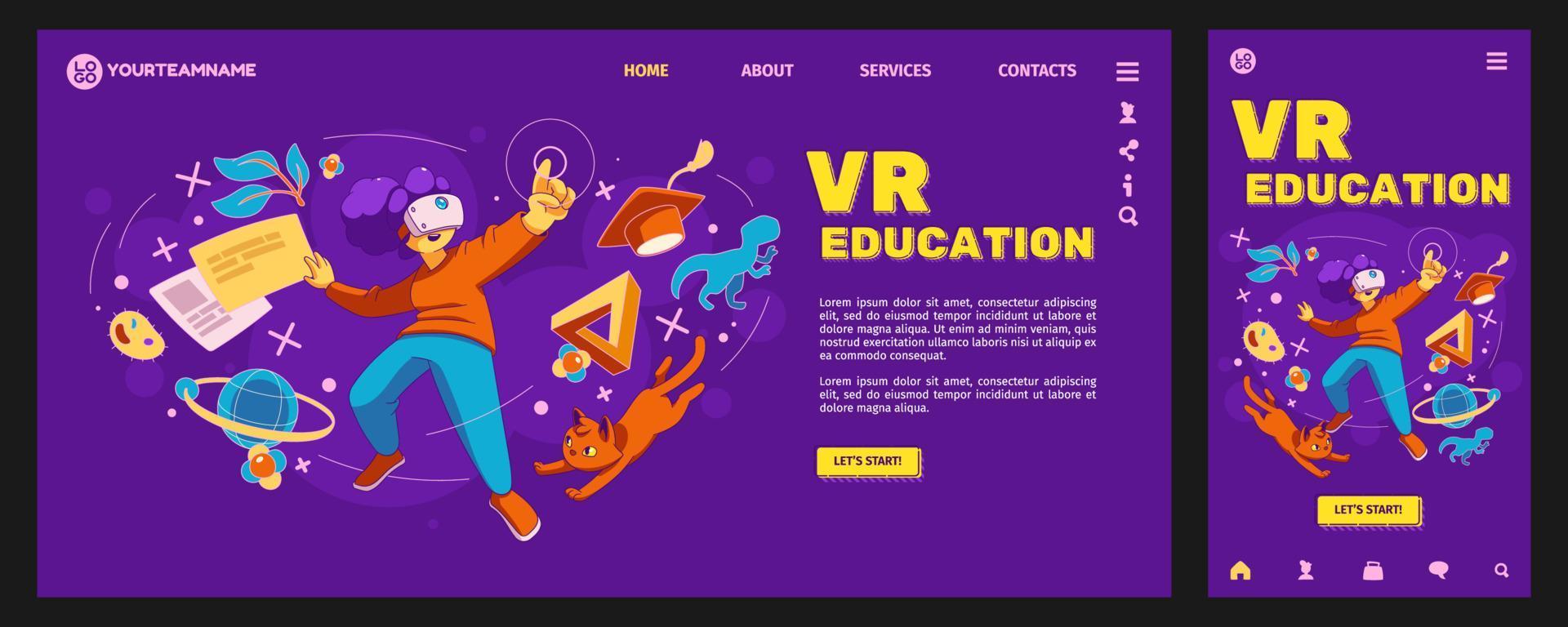 página inicial de educação vr, conjunto de modelos de aplicativos móveis vetor