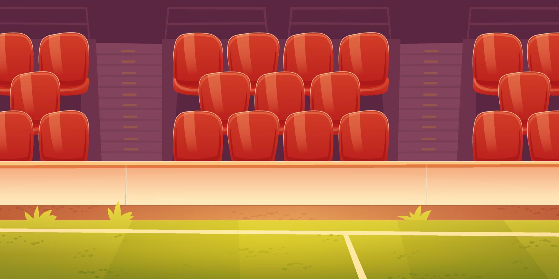 assentos de plástico vermelho na tribuna do estádio esportivo vetor