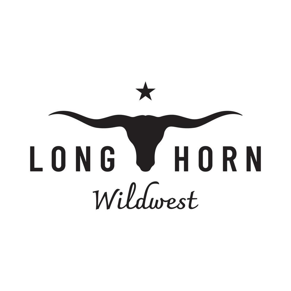 modelo de logotipo vintage de touro longhorn, vaca e búfalo. para crachás, restaurante, negócios. vetor