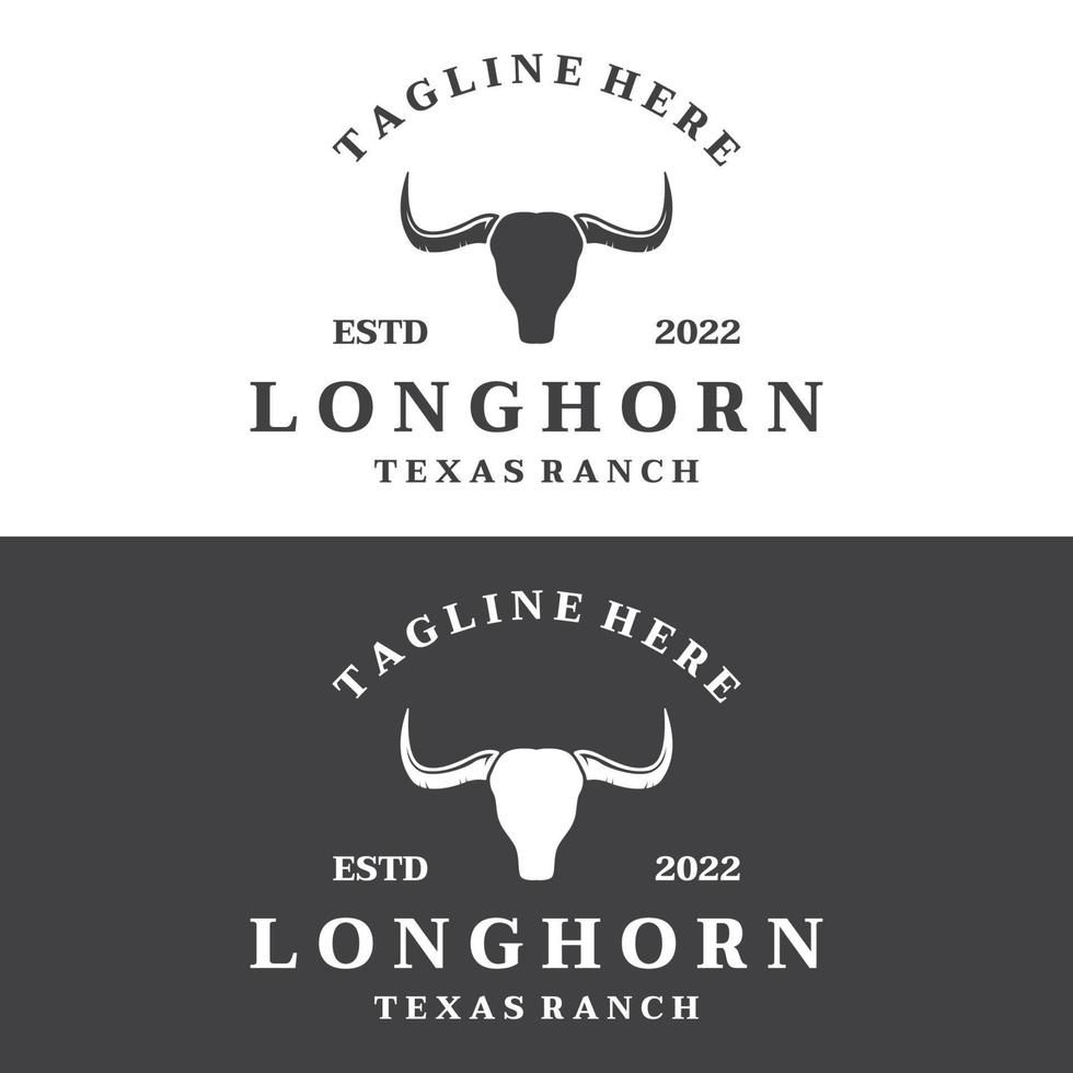 modelo de logotipo vintage de touro longhorn, vaca e búfalo. para crachás, restaurante, negócios. vetor