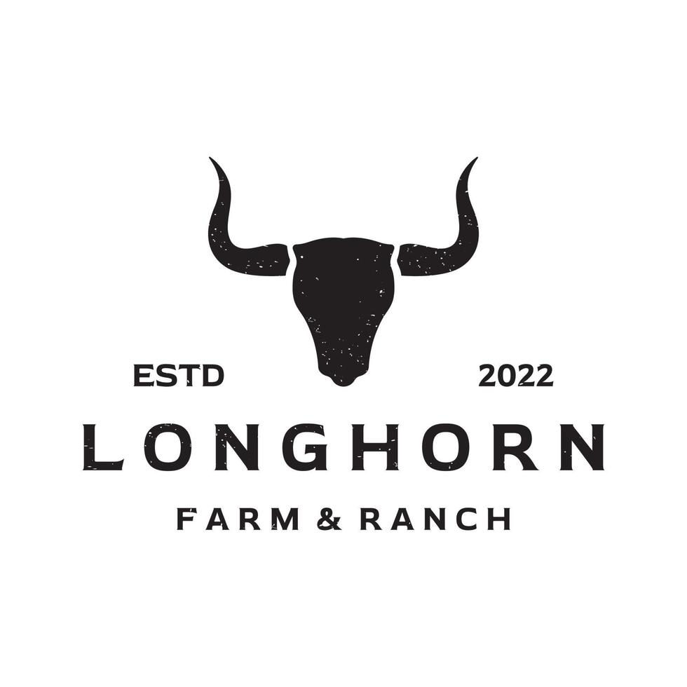 modelo de logotipo vintage de touro longhorn, vaca e búfalo. para crachás, restaurante, negócios. vetor