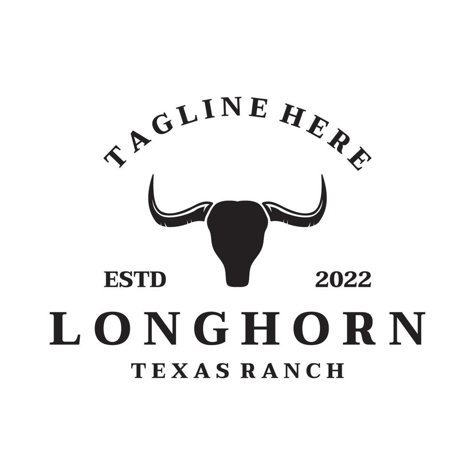 modelo de logotipo vintage de touro longhorn, vaca e búfalo. para crachás, restaurante, negócios. vetor