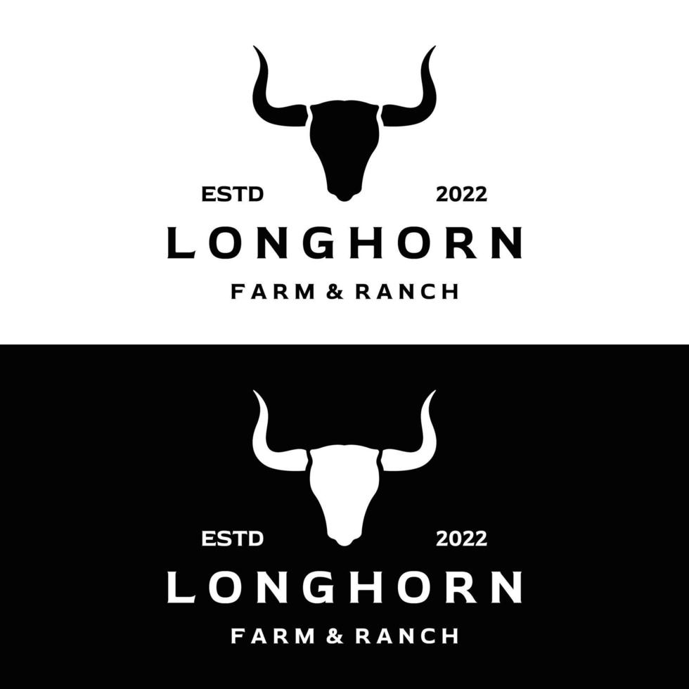 modelo de logotipo vintage de touro longhorn, vaca e búfalo. para crachás, restaurante, negócios. vetor