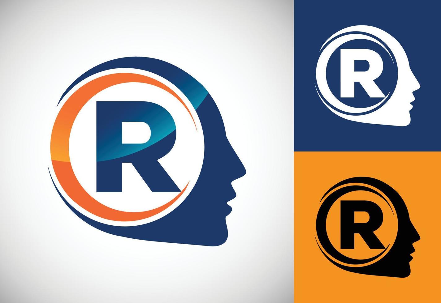 alfabeto inicial r com o cérebro humano, um logotipo para ciência, pesquisa médica, tecnologia, ai vetor