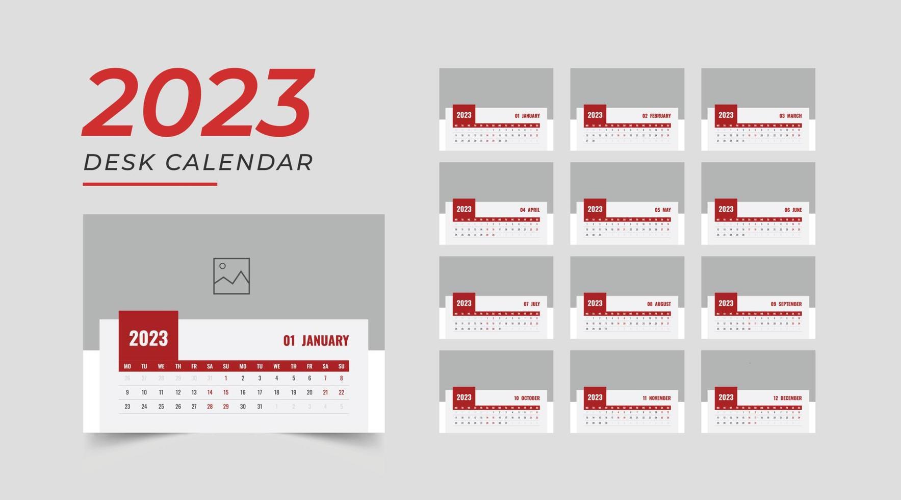 modelo de calendário de mesa simples de ano novo 2023, design de modelo de calendário 2023, vetor de modelo