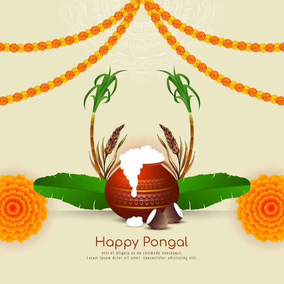 feliz design de cartão de celebração do festival cultural indiano pongal vetor