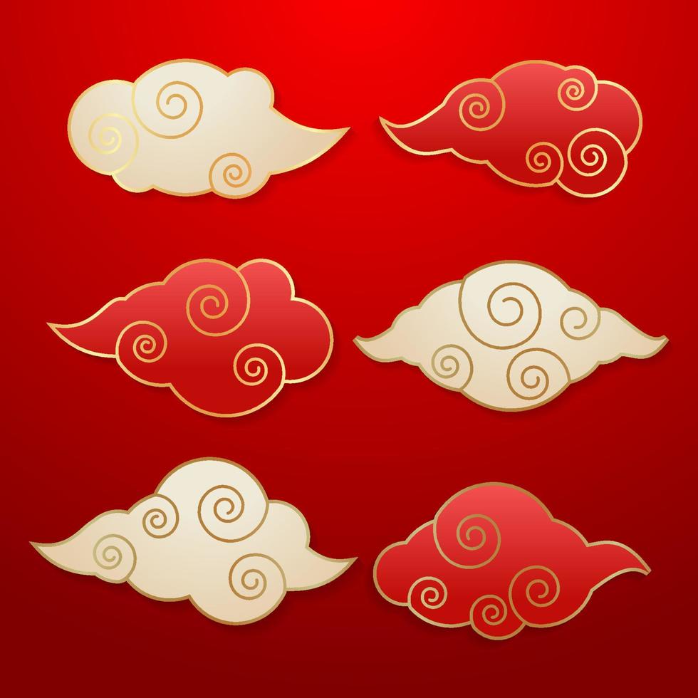 conjunto de vetores de ornamento chinês, elemento de design de modelo de ilustração de nuvem oriental, ano novo chinês