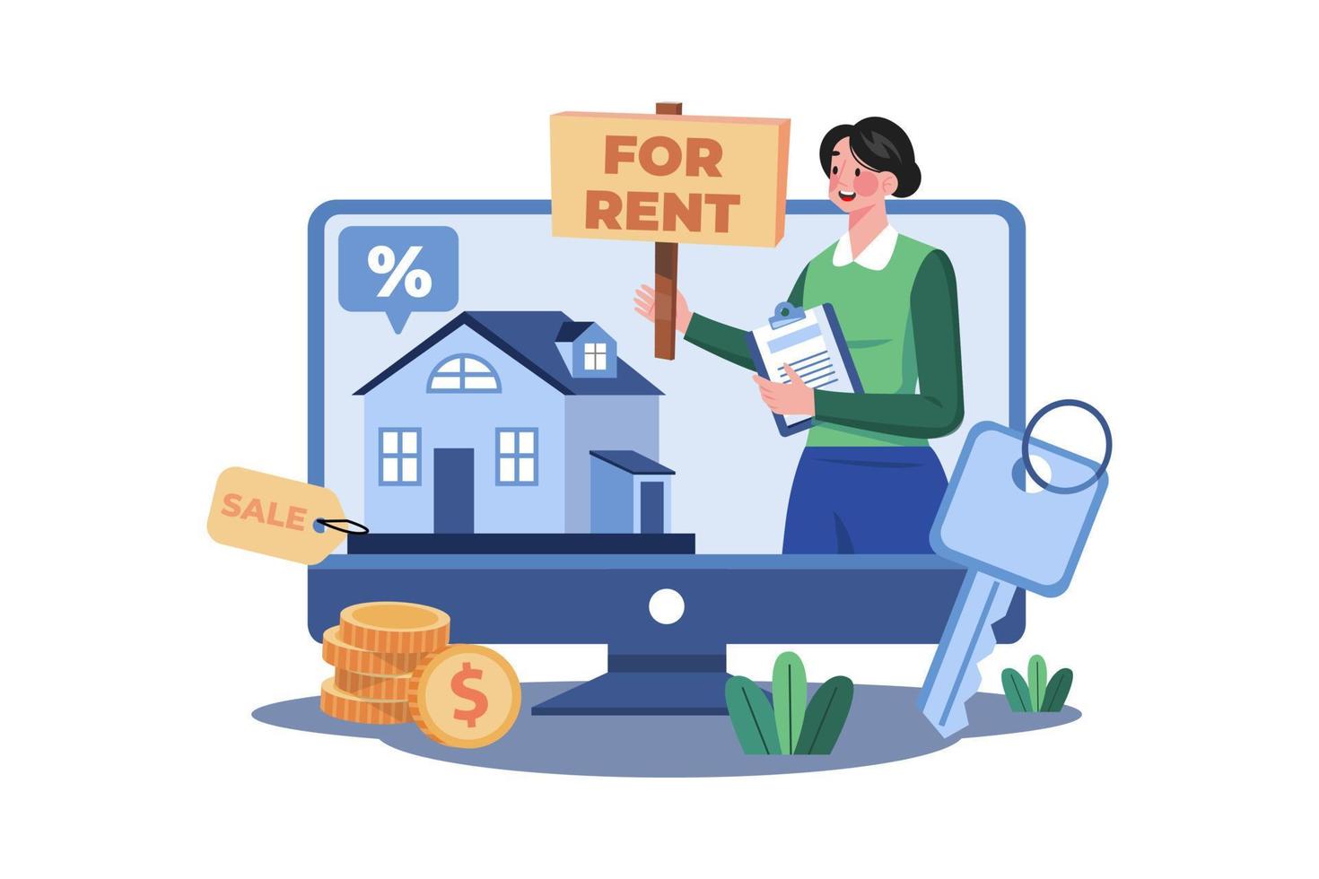 conceito de ilustração de serviço de aluguel de casa on-line em fundo branco vetor