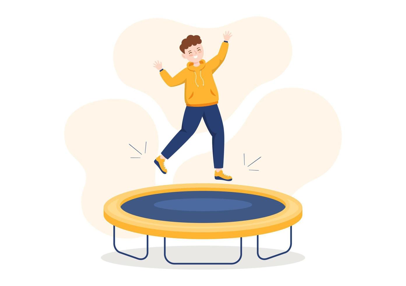 ilustração de trampolim com juventude pulando em trampolins na mão desenhada modelo de plano de fundo de atividade ao ar livre de verão de desenho animado vetor