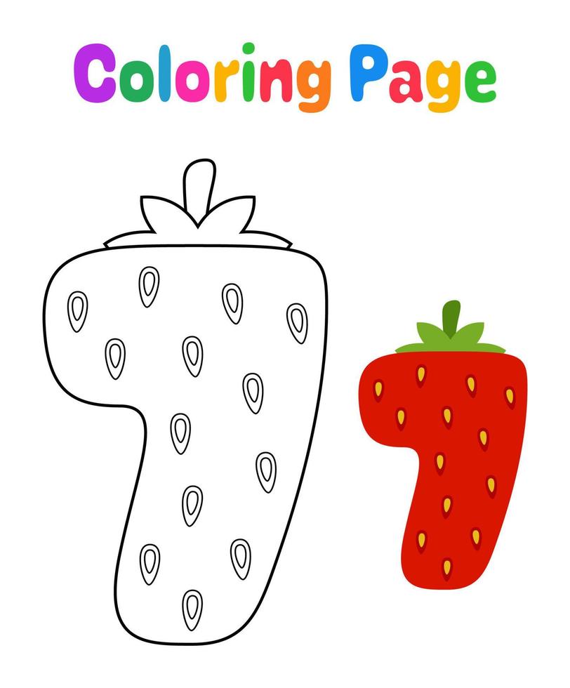 página para colorir com o número 7 para crianças vetor