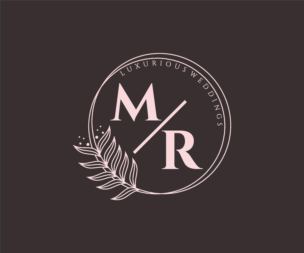 mr letras iniciais modelo de logotipos de monograma de casamento, modelos modernos minimalistas e florais desenhados à mão para cartões de convite, salve a data, identidade elegante. vetor