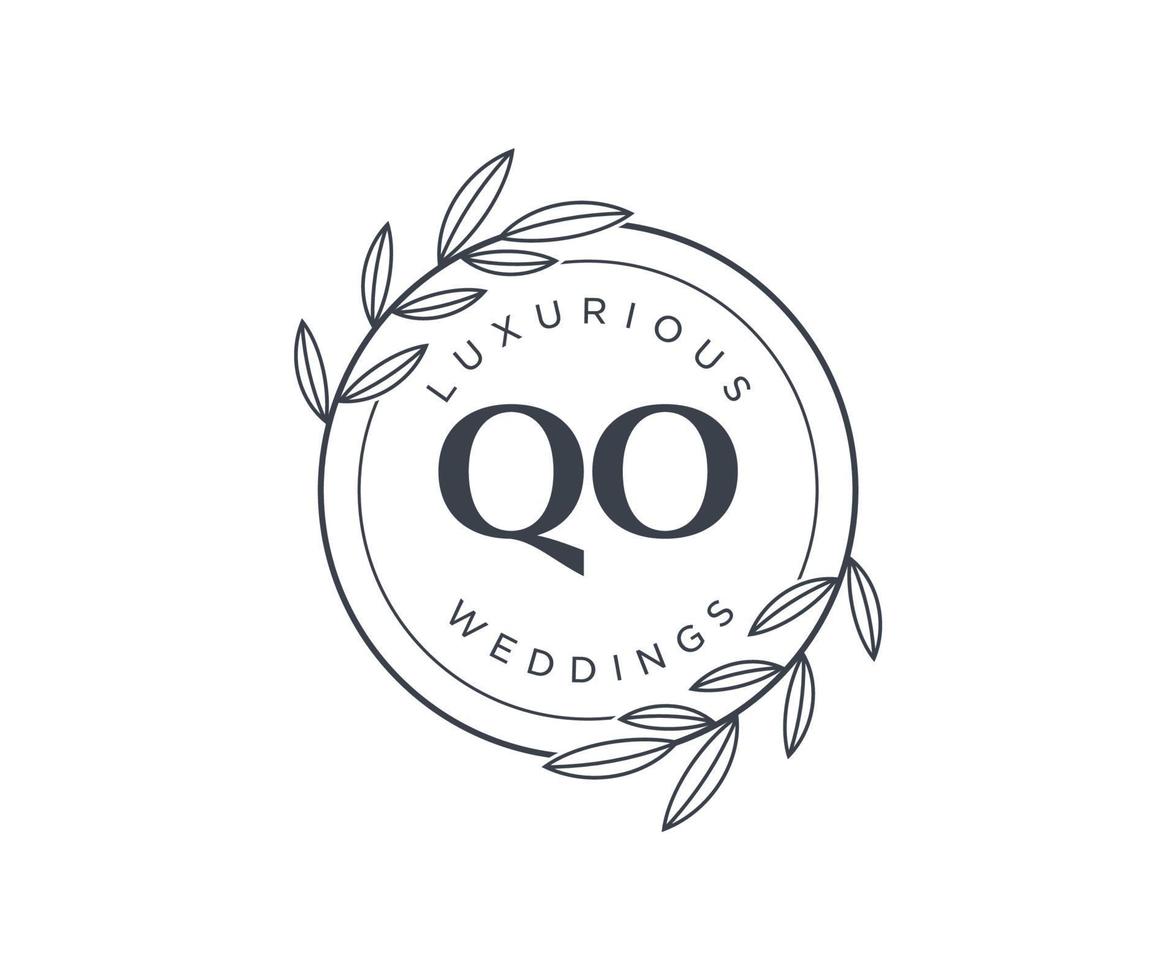 modelo de logotipos de monograma de casamento de carta inicial qo, modelos minimalistas e florais modernos desenhados à mão para cartões de convite, salve a data, identidade elegante. vetor