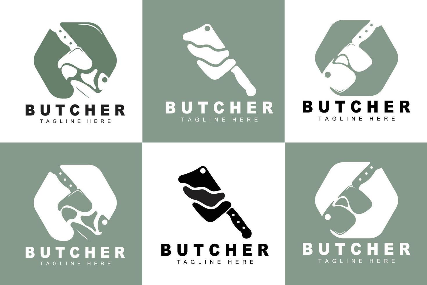 design de logotipo de açougueiro, modelo de vetor de ferramenta de corte de faca, design de ilustração de marca de produto para açougueiro, fazenda, açougue