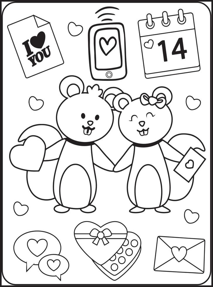 páginas para colorir do dia dos namorados para crianças vetor