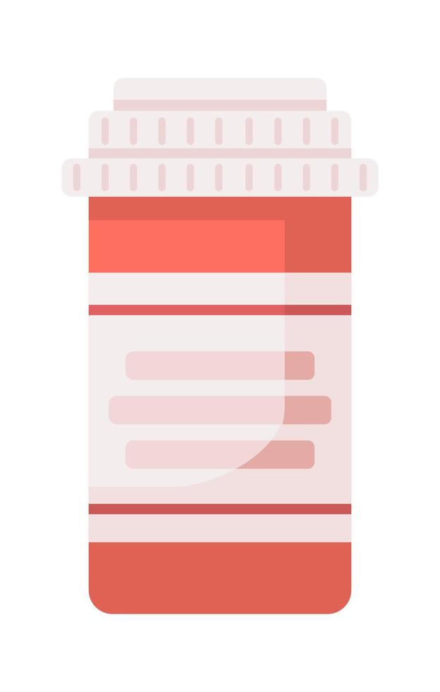 objeto de vetor de cor semi plana de frasco vermelho. itens editáveis. elemento de tamanho completo em branco. medicamentos líquidos. pílulas em garrafa ilustração de estilo cartoon simples para web design gráfico e animação