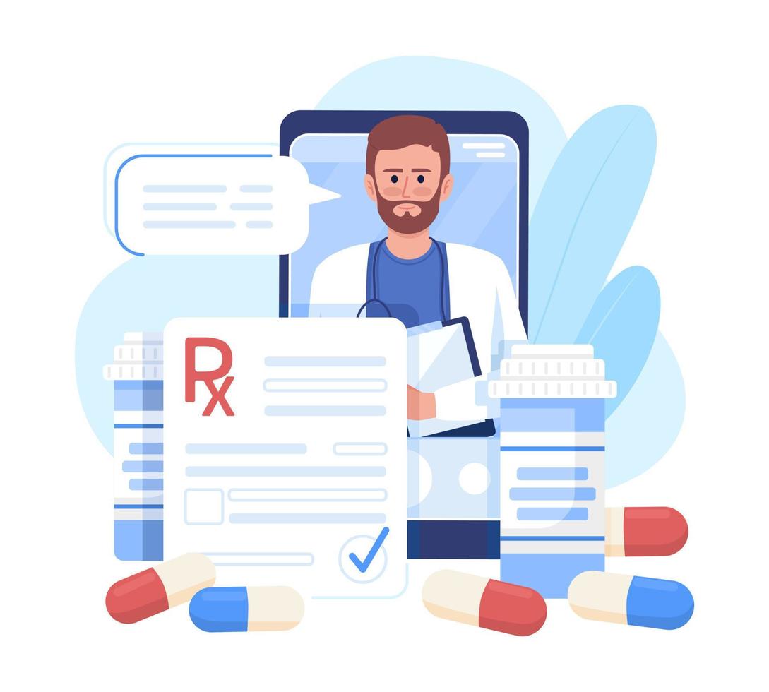 consulta on-line com ilustração em vetor conceito plano médico. serviço de medicina pela internet. personagem de desenho animado 2d editável em branco para web design. ideia criativa para site, celular, apresentação