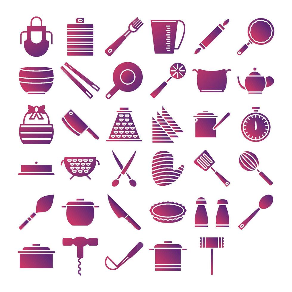 conjunto de ícones de utensílios de cozinha vetor