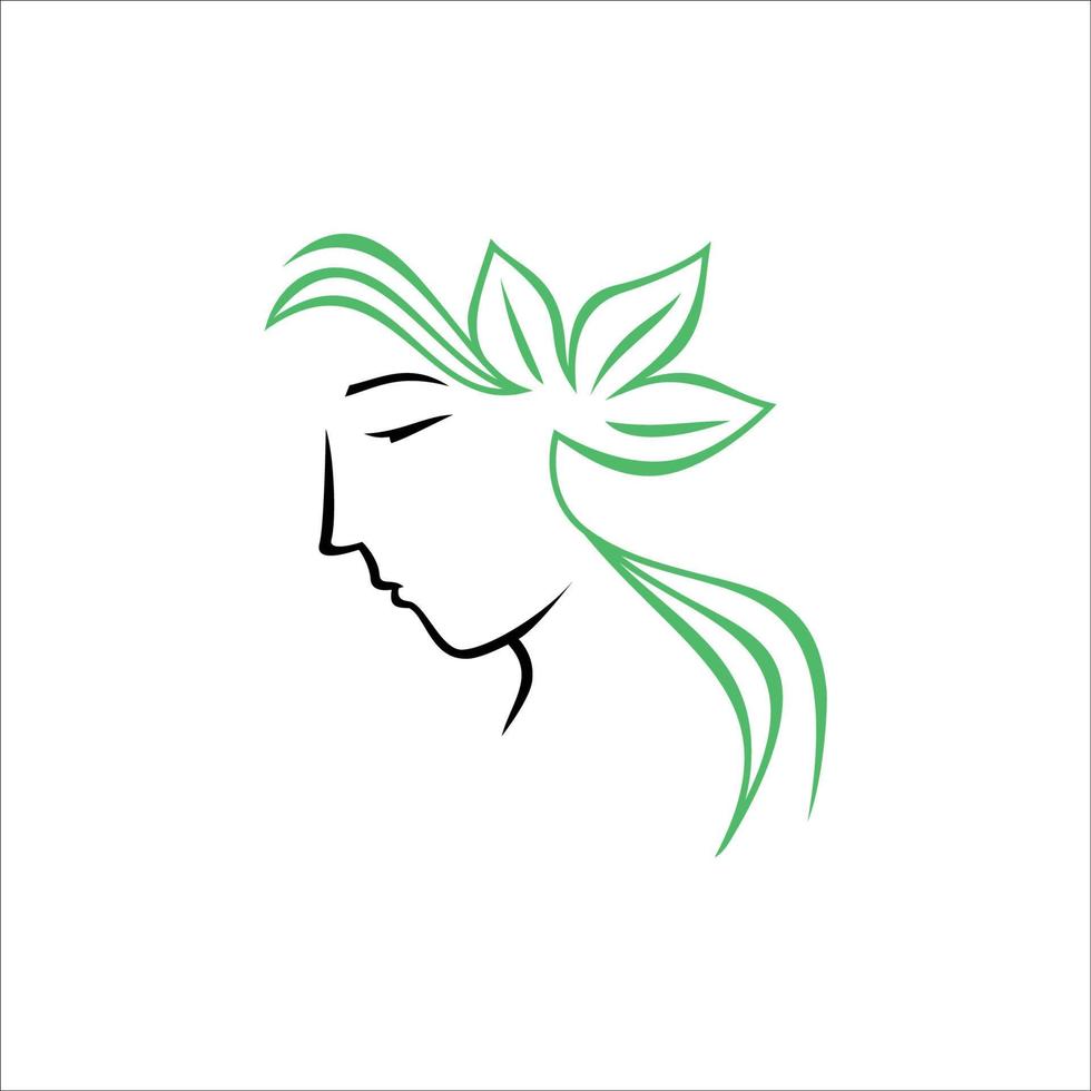 modelo de logotipo de senhora de beleza. mulher com sinal de folha e ilustração vetorial de símbolo vetor