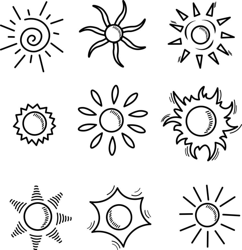conjunto de diferentes ícones de sol vetor