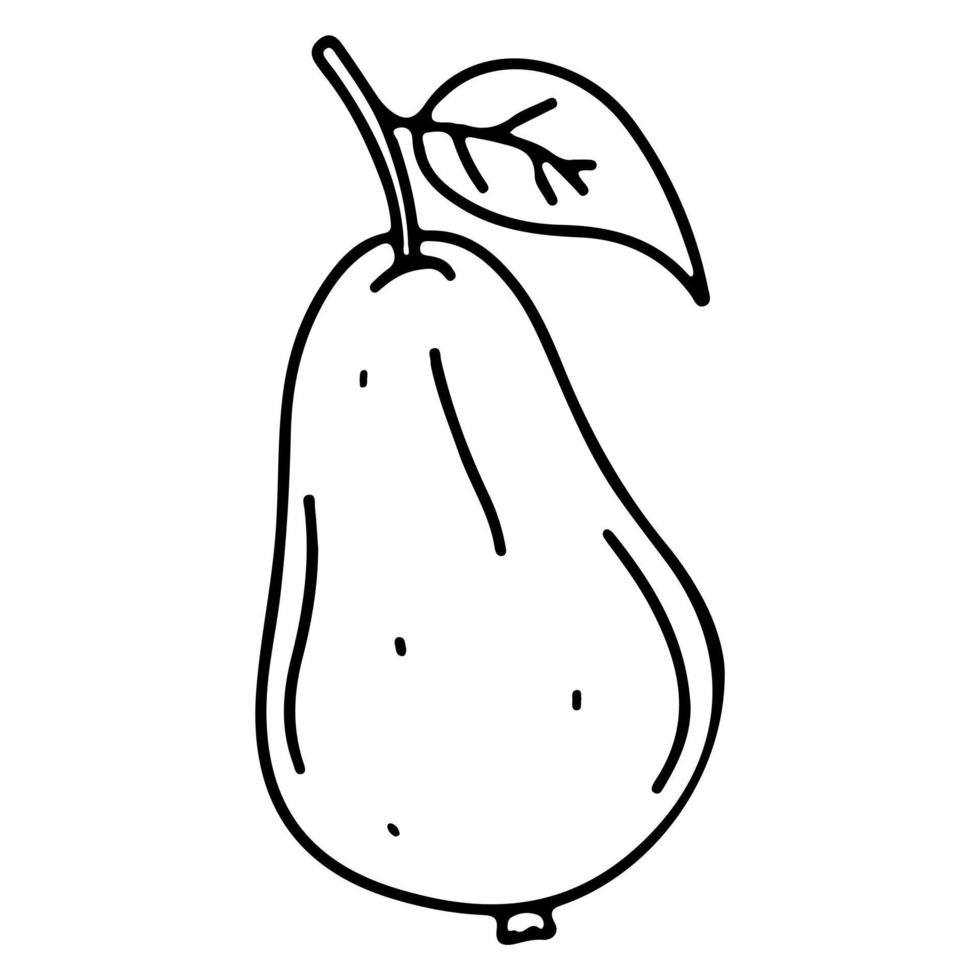 pêra fofa em estilo doodle desenhado na mão. ilustração em vetor fruta. página para colorir para crianças.