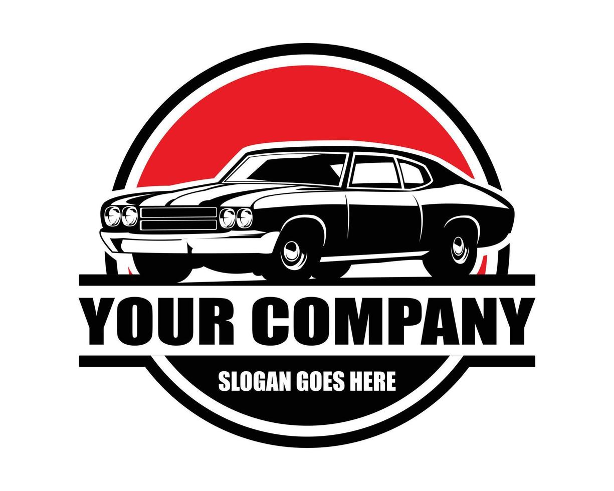 silhueta de um logotipo de muscle car dos anos 1970. vista de fundo branco isolado do lado. melhor para distintivos, emblemas, ícones e a indústria automobilística antiga. ilustração vetorial eps 10. vetor