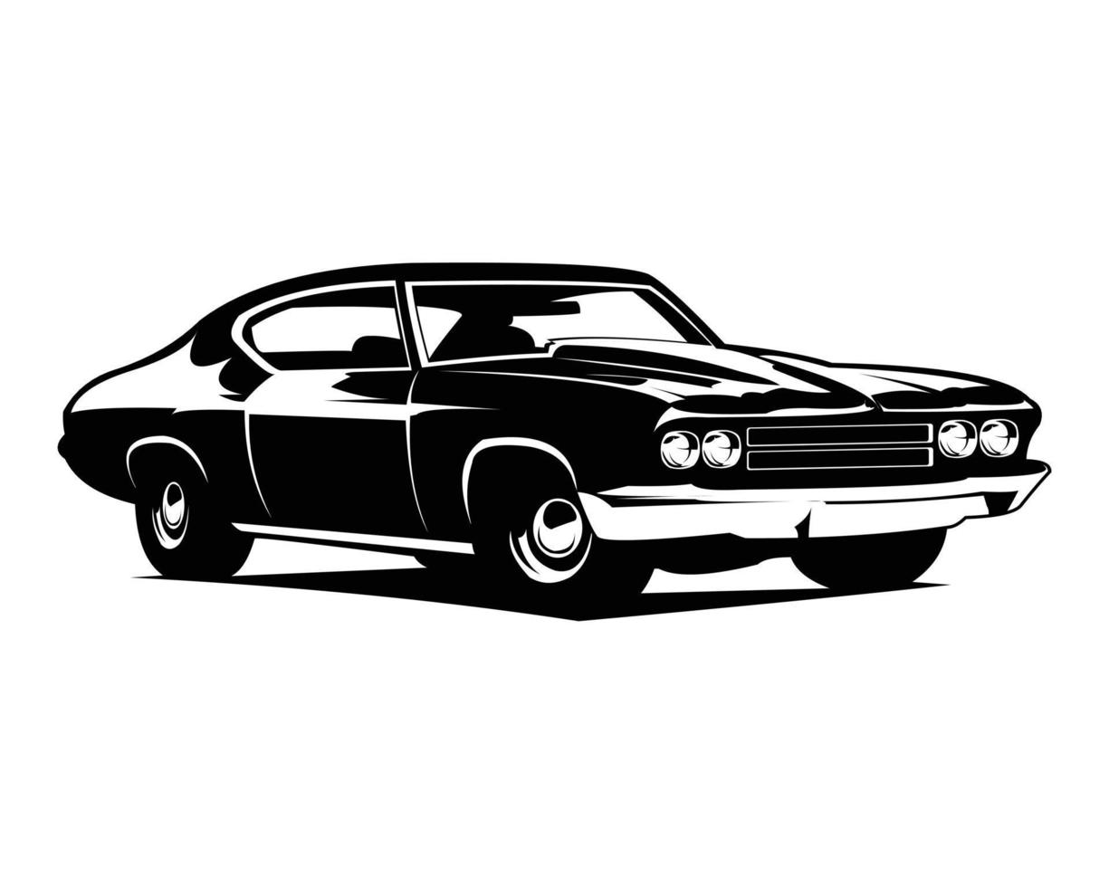 silhueta de muscle car dos anos 1970. vista de fundo branco isolado do lado. melhor para distintivo, logotipo, emblema, conceito. disponível no eps 10. vetor