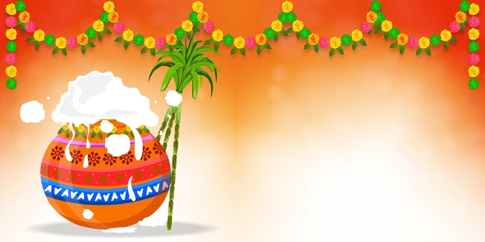 feliz festival da colheita do sul da Índia de pongal, banner de celebração feliz de pongal ou fundo de design de pôster, vetor