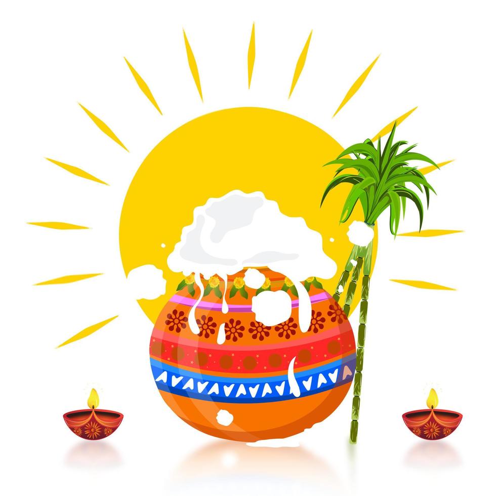 conceito pongal feliz. feliz ilustração do festival da colheita do feriado de pongal, pode ser usada para propaganda, oferta, banner, designs de pôsteres vetor