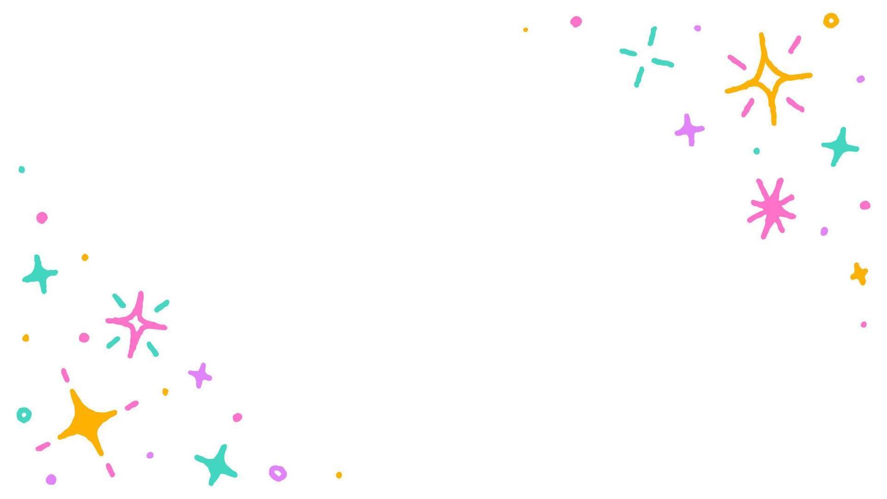 confete fofo polvilhe brilho fogo de artifício brilho estrela ditsy brilho pequeno ponto abstrato rabisco desenhado à mão colorido pastel retângulo cartão borda modelo de moldura espaço de cópia de banner da web para celebração de festa vetor