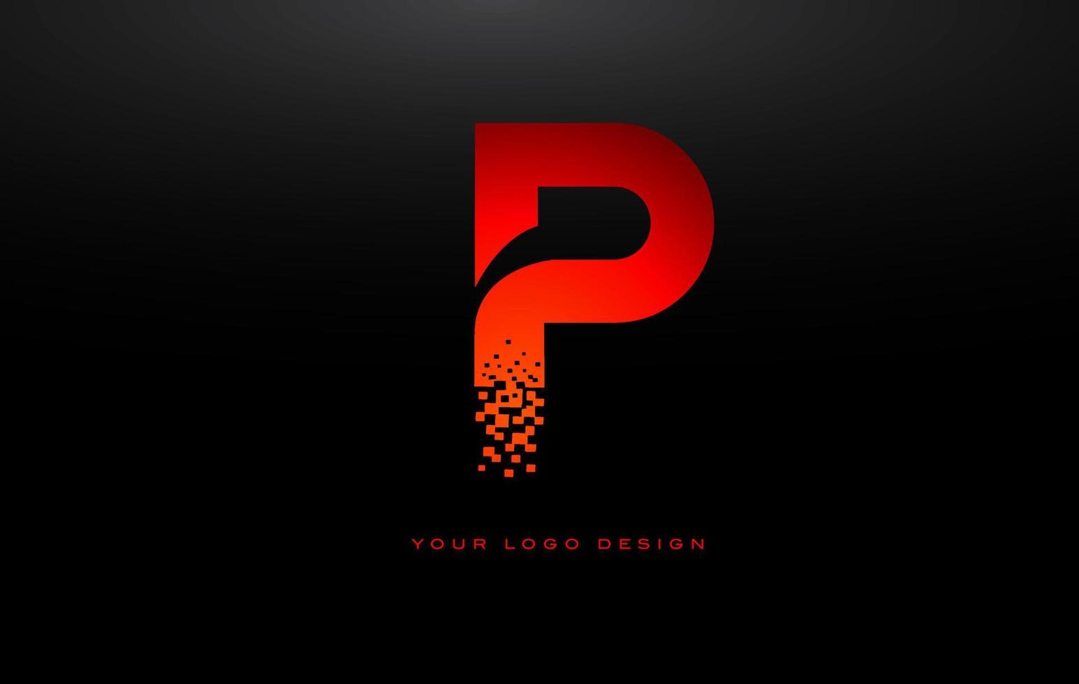 p design de logotipo de letra inicial com pixels digitais em cores vermelhas. vetor