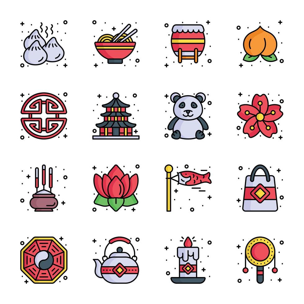ícones de ano novo chinês e cultura definidos em estilo de design moderno, vetores fáceis de usar e editáveis