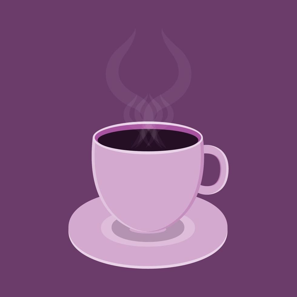 vetor xícara de café preto quente com vidro colorido roxo