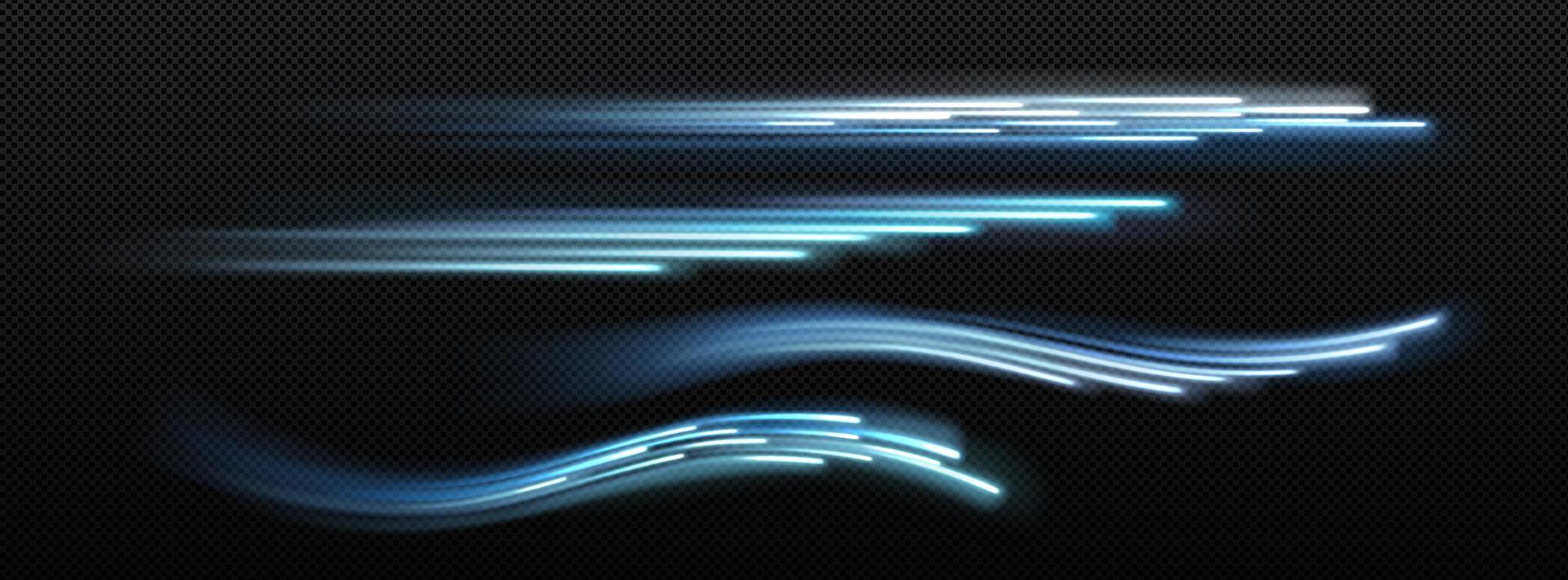 conjunto realista de ondas de néon azul em fundo escuro vetor