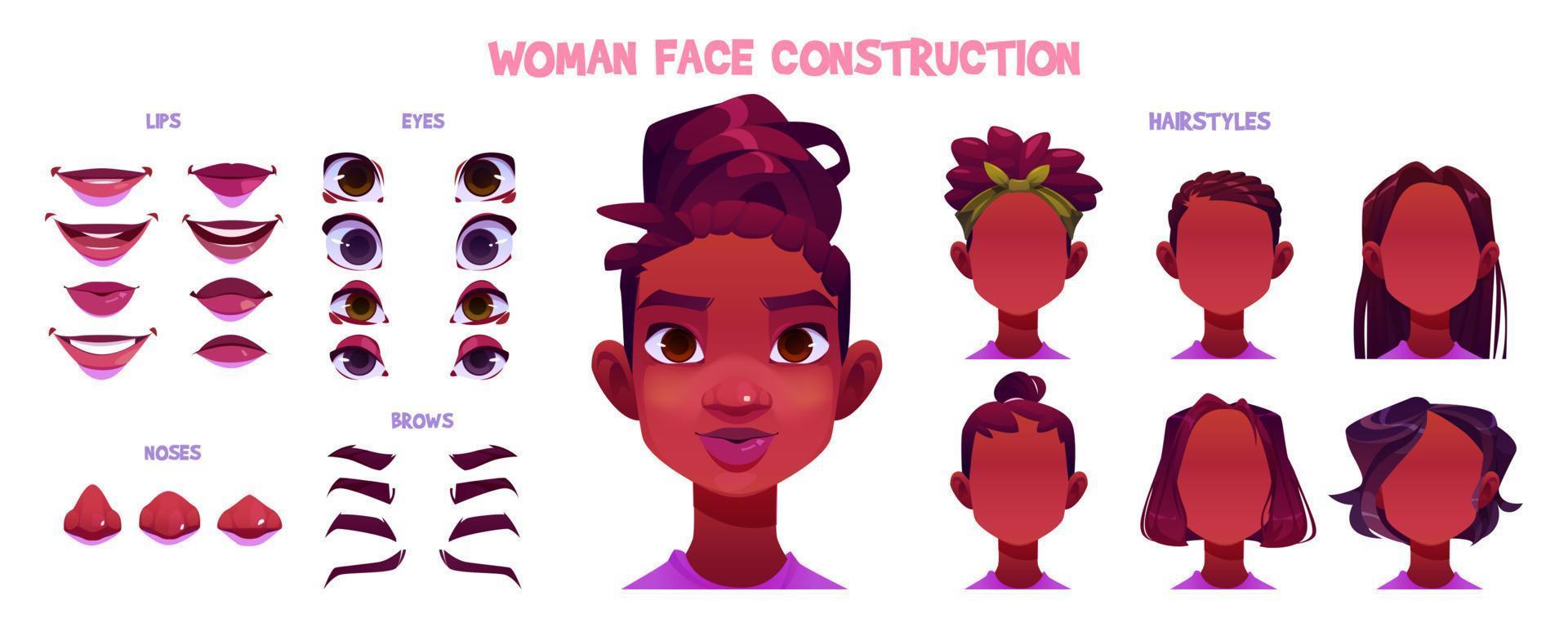 construtor de rosto de mulher, avatar afro-americano vetor