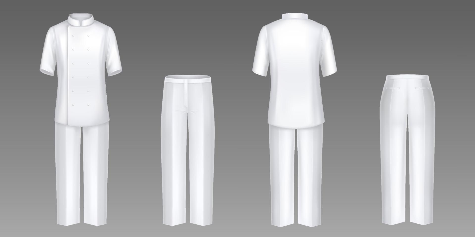 roupas de chef, jaqueta e calças brancas, uniforme de cozinheiro vetor