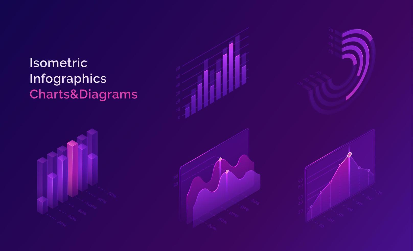 conjunto de gráficos e diagramas infográficos isométricos vetor