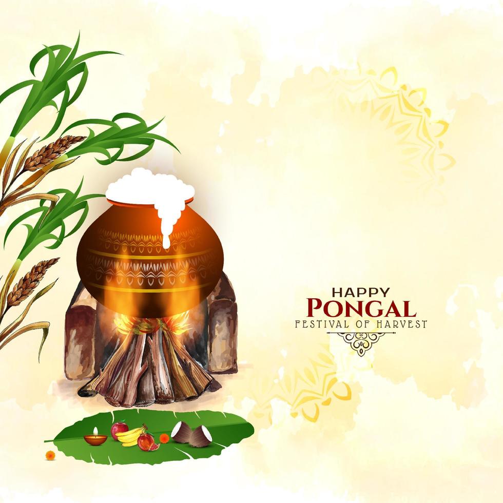 feliz design de cartão de celebração do festival cultural indiano pongal vetor