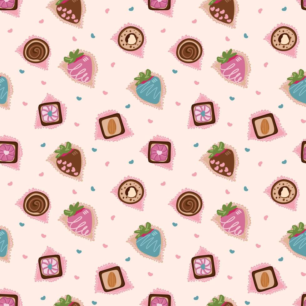 padrão perfeito com morangos vitrificados em chocolate para o dia dos namorados. imprimir para papel de embalagem, design de menu, sites, têxteis, etc. design plano de vetor isolado no fundo branco.