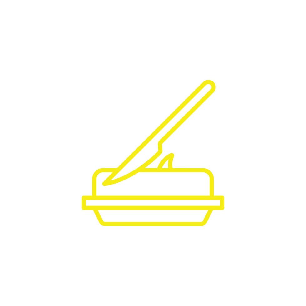 eps10 vetor amarelo manteiga margarina pack bar ícone de faca de fatia de gordura isolado no fundo branco. símbolo de linha de manteiga em um estilo moderno simples e moderno para o design do seu site, logotipo e aplicativo móvel