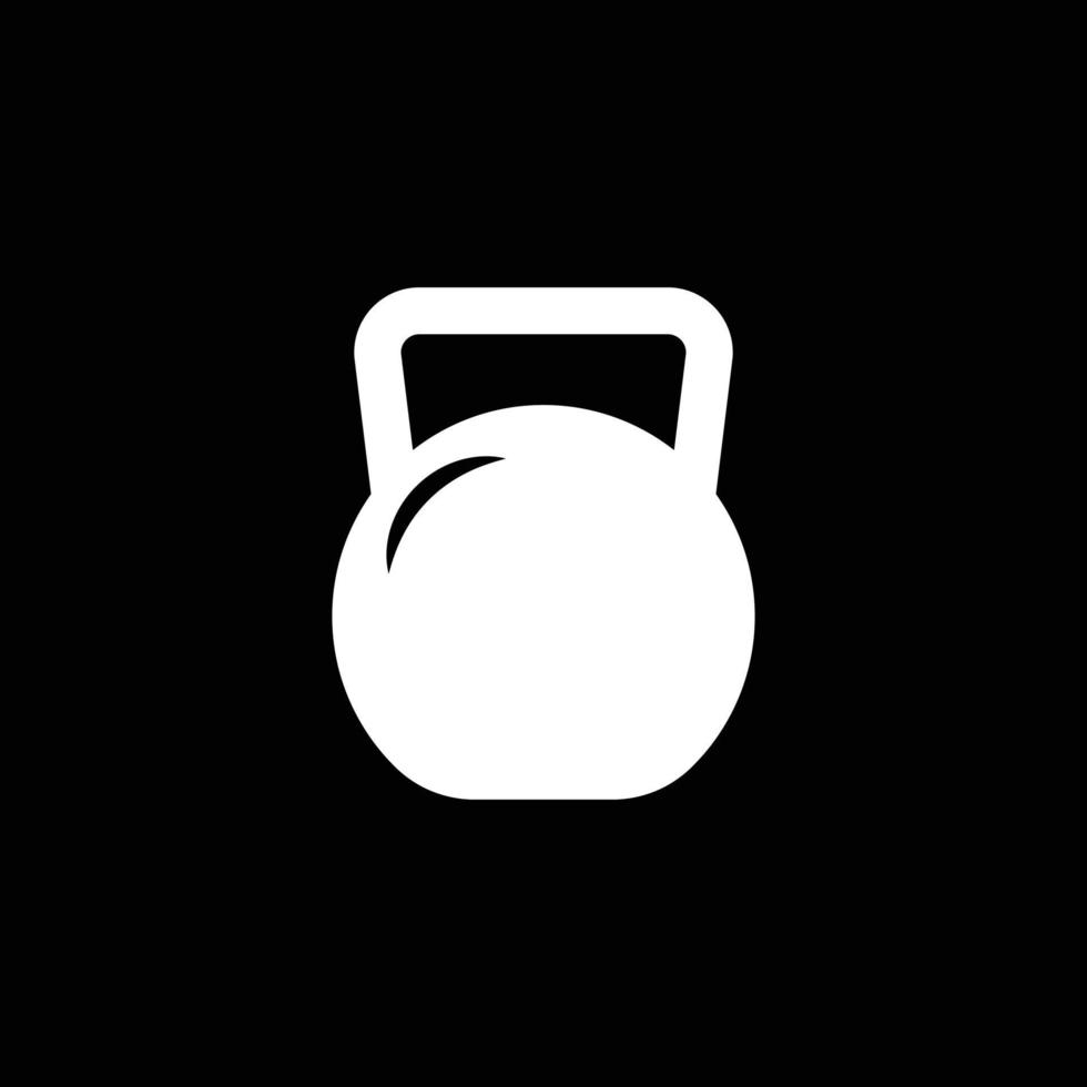 ícone da arte do kettlebell do vetor branco eps10 ou logotipo isolado no fundo preto. símbolo de levantamento de peso ou treinamento físico em um estilo moderno simples e moderno para o design do seu site e aplicativo móvel
