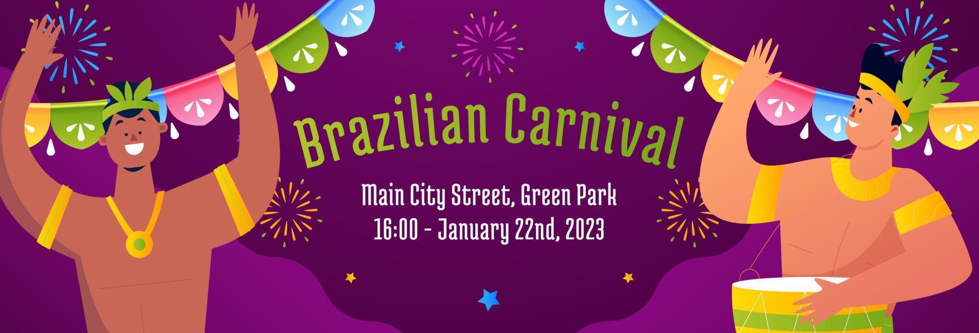 design plano de vetor de banner horizontal de carnaval brasileiro