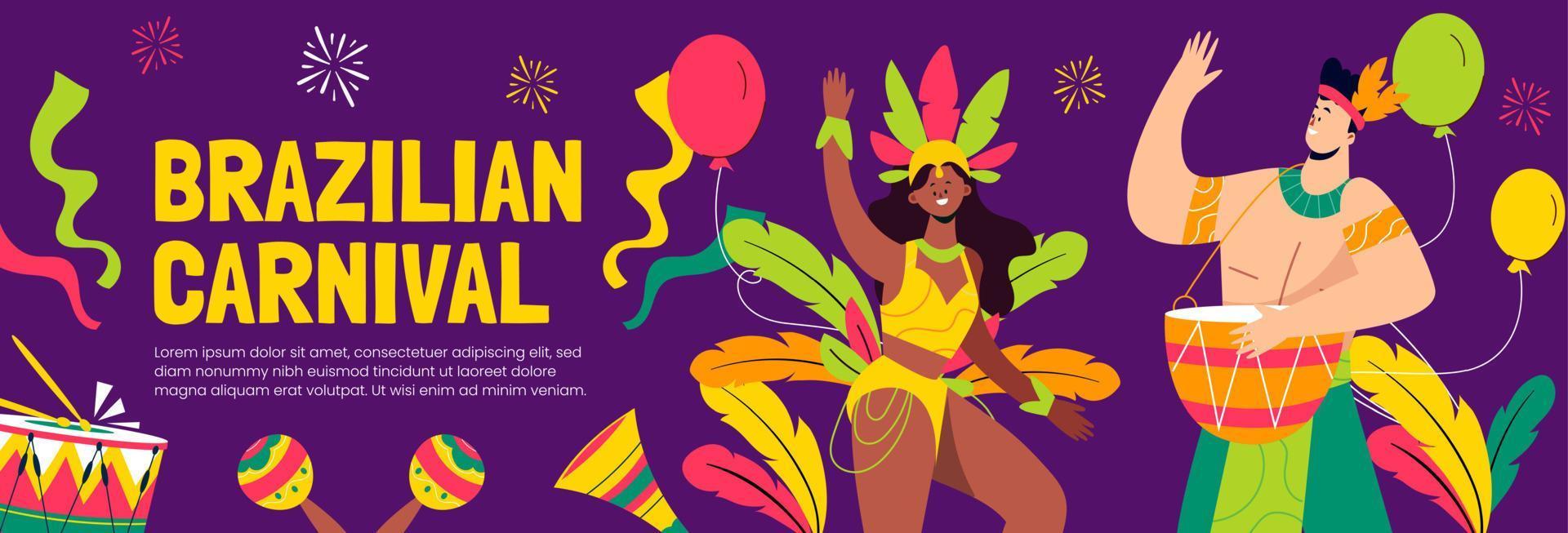 design plano de vetor de banner horizontal de carnaval brasileiro