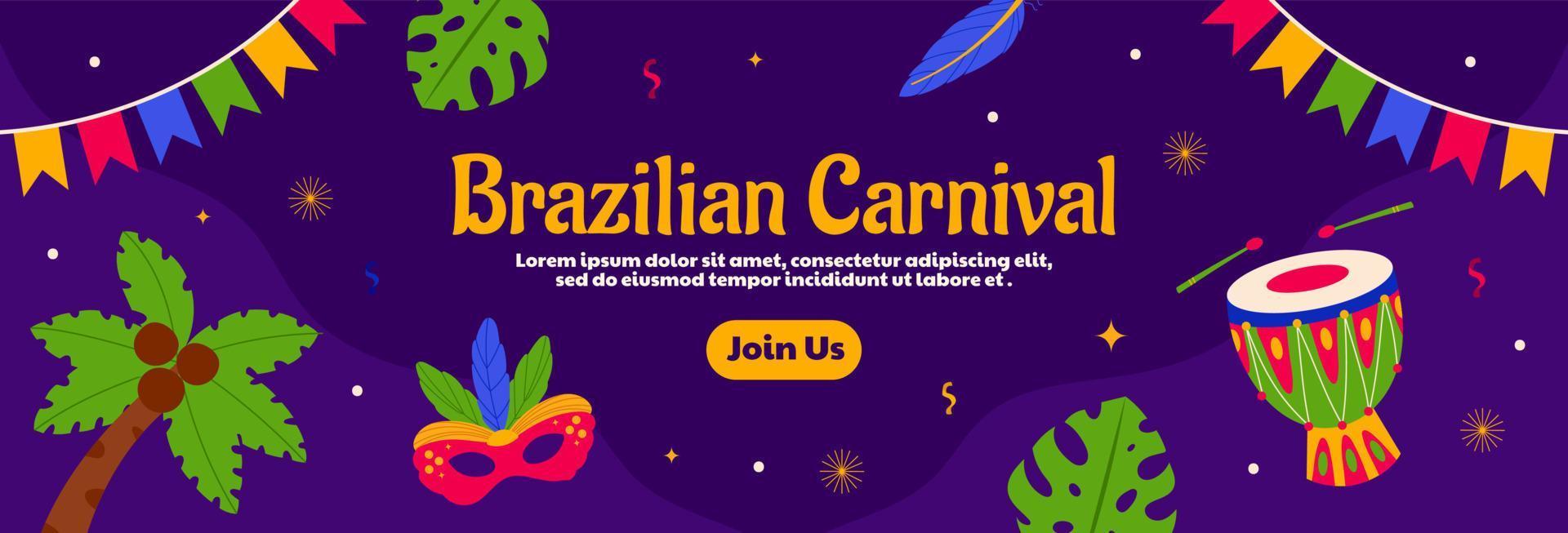 design plano de vetor de banner horizontal de carnaval brasileiro