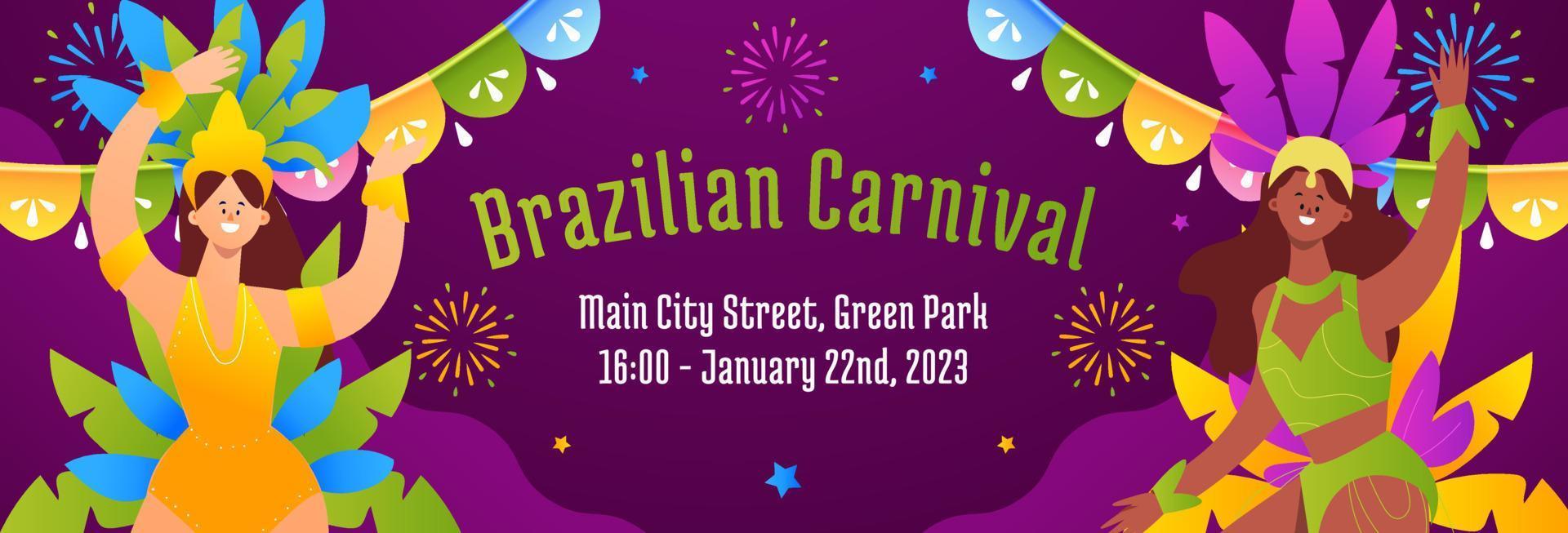 design plano de vetor de banner horizontal de carnaval brasileiro