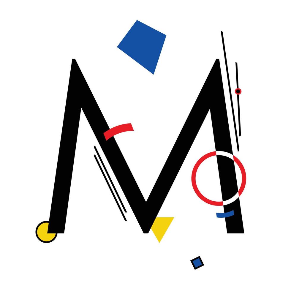 letra maiúscula m composta por formas geométricas simples, no estilo suprematismo vetor