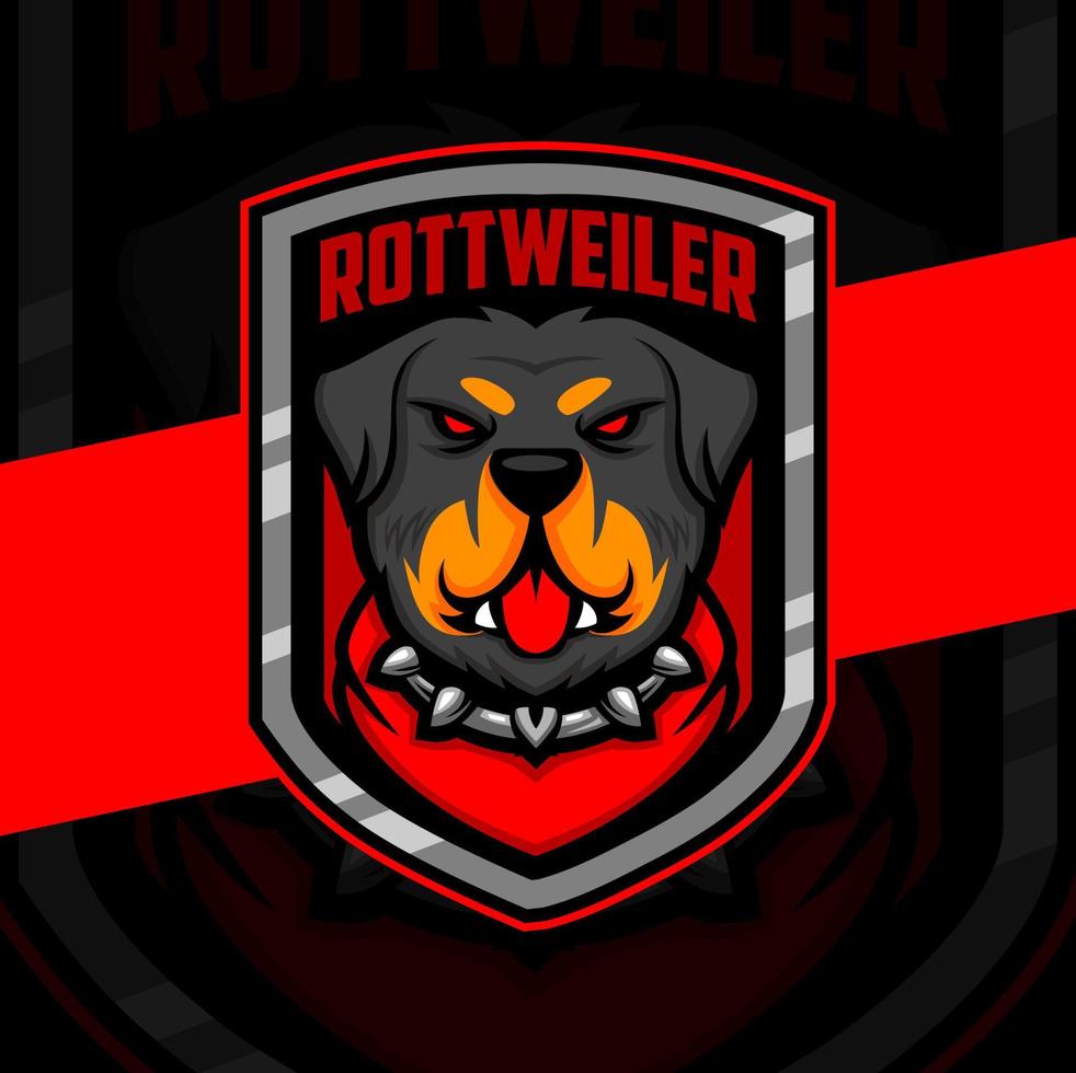 personagem de design de logotipo esport de mascote de cachorro rottweiler para jogos e logotipo de guarda de cães vetor