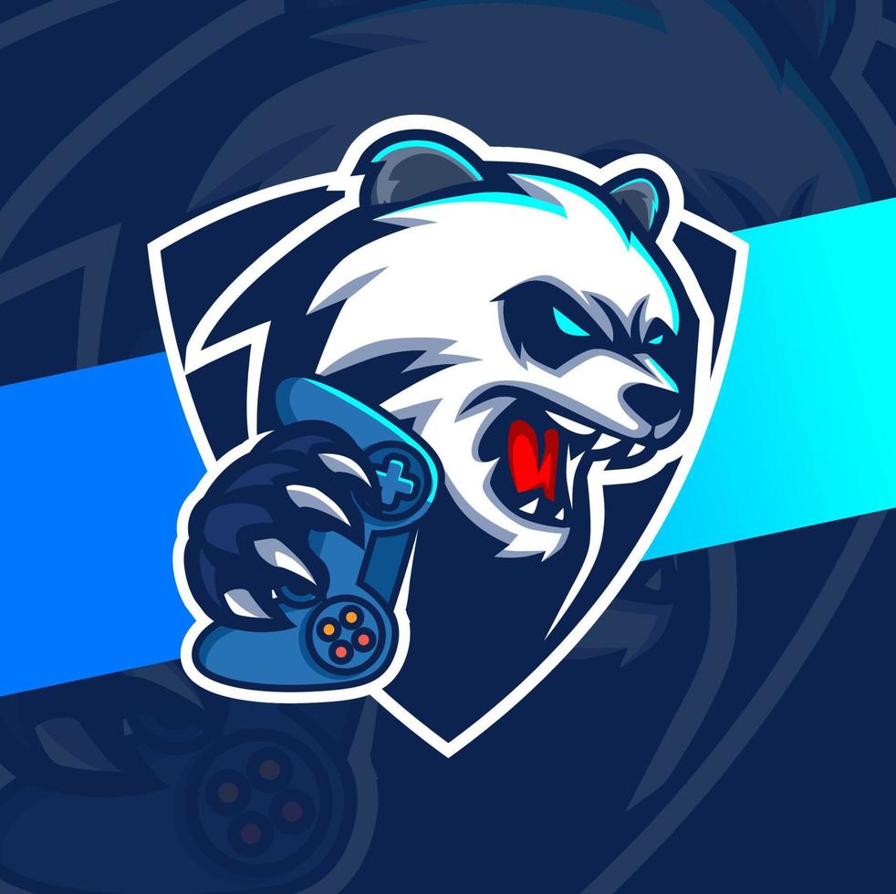 panda gamer mascote esport personagem de design de logotipo para jogos vetor